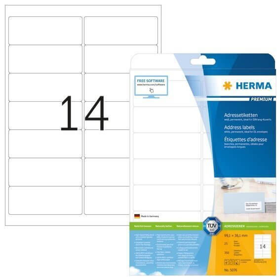 HERMA 5076 Adressetiketten Premium A4 991x381 mm weiß Papier matt 350 Stück