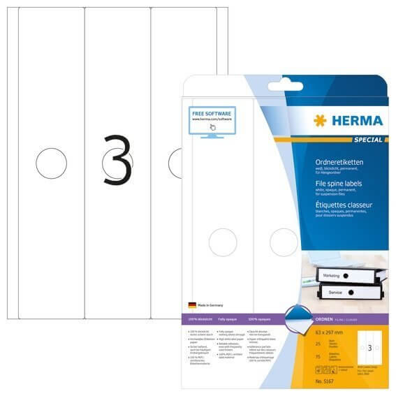 HERMA 5167 Hängeordneretiketten A4 63x297 mm weiß Papier matt blickdicht 75 Stück