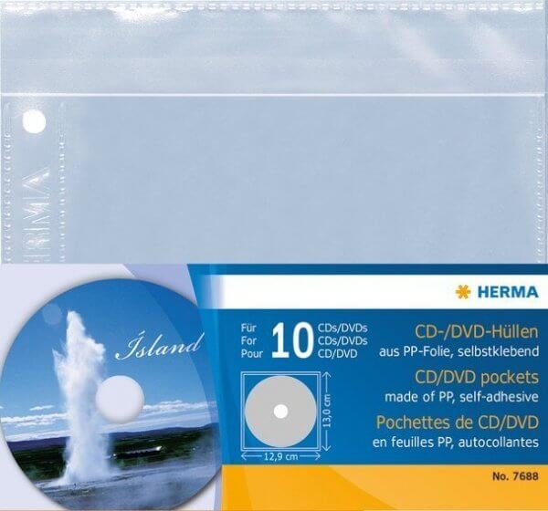 HERMA 7686 CD/DVD-Hüllen 145x135 mm 5 Hüllen