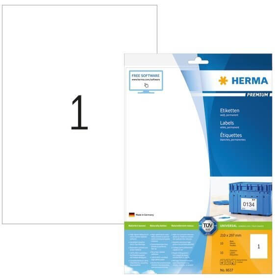 HERMA 8637 Etiketten Premium A4 210x297 mm weiß Papier matt 10 Stück