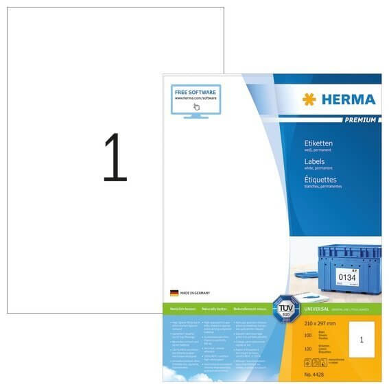 HERMA 4428 Etiketten Premium A4 210x297 mm weiß Papier matt 100 Stück