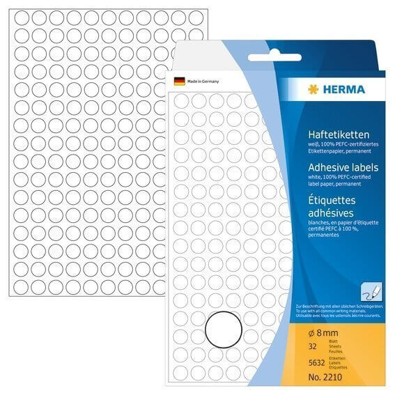 HERMA 2210 Vielzwecketiketten/Farbpunkte Ø 8 mm rund Papier matt Handbeschriftung 5632 Stück Weiß