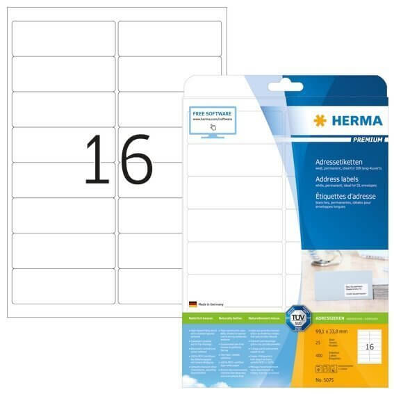 HERMA 5075 Adressetiketten Premium A4 991x338 mm weiß Papier matt 400 Stück