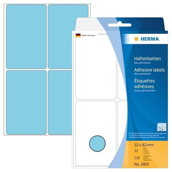 HERMA 2493 Vielzwecketiketten 52 x 82 mm Papier matt Handbeschriftung 128 Stück Blau