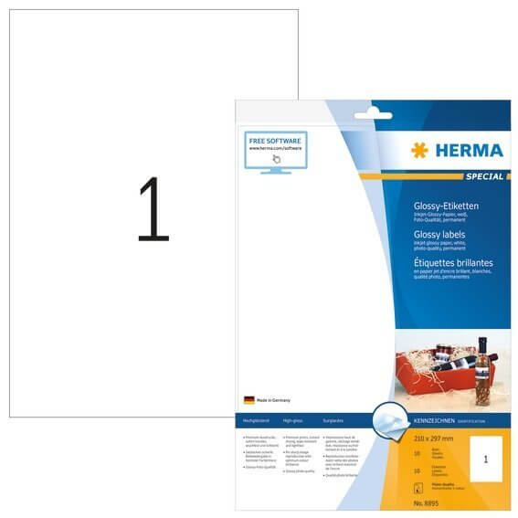 HERMA 8895 Inkjet-Etiketten A4 210x297 mm weiß Papier glänzend 10 Stück