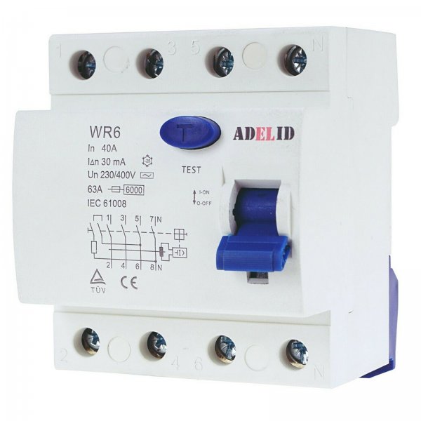 Fehlerstromschutzschalter FI-Schalter RCD 4-polig 63A 30mA