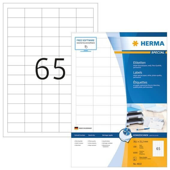 HERMA 4810 Inkjet-Etiketten A4 381x212 mm weiß Papier matt 6500 Stück