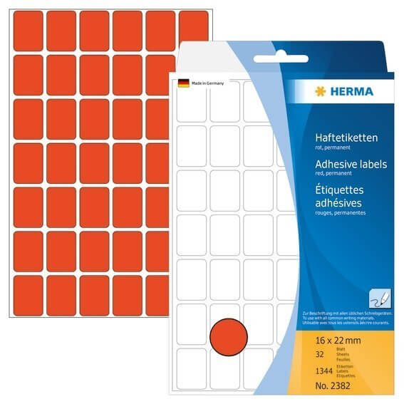 HERMA 2382 Vielzwecketiketten 16 x 22 mm Papier matt Handbeschriftung 1344 Stück Rot