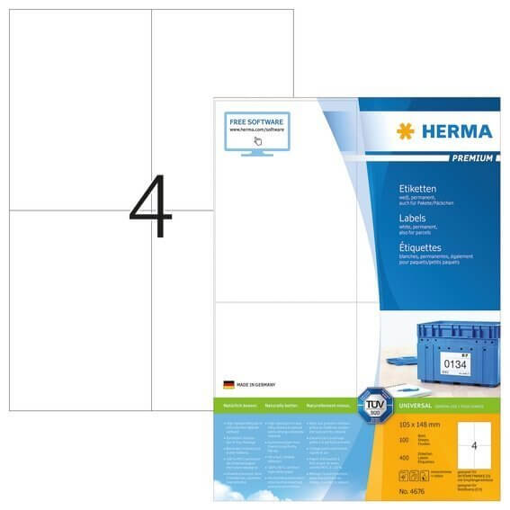 HERMA 4676 Etiketten Premium A4 105x148 mm weiß Papier matt 400 Stück