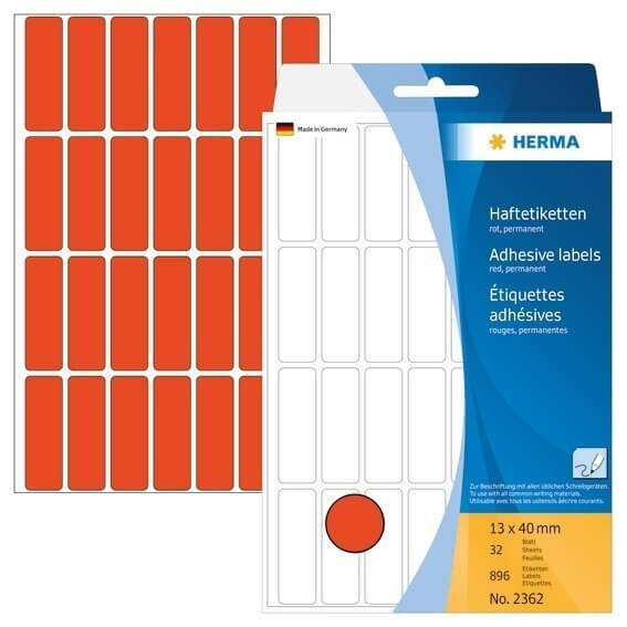 HERMA 2362 Vielzwecketiketten 13 x 40 mm Papier matt Handbeschriftung 896 Stück Rot