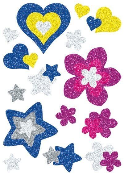 HERMA 3272 10x Sticker MAGIC Herzen Sterne+Blumen glittery