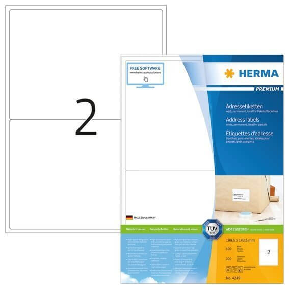 HERMA 4249 Adressetiketten Premium A4 1996x1435 mm weiß Papier matt 200 Stück