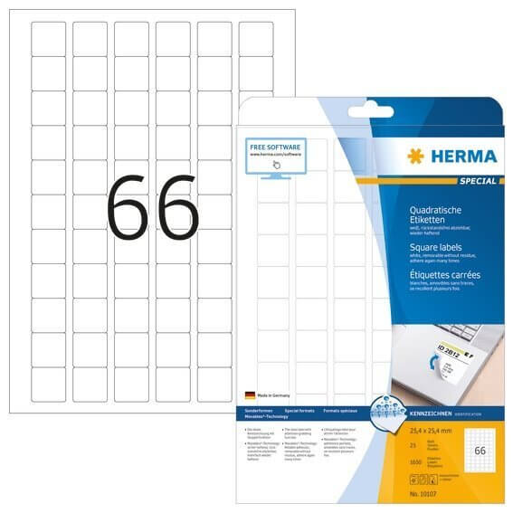 HERMA 10107 Ablösbare Etiketten A4 254x254 mm weiß quadratisch Movables/ablösbar Papier matt 1650 St