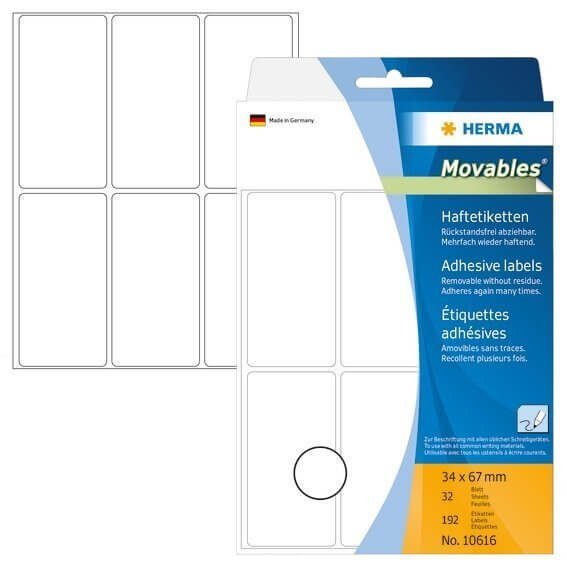 HERMA 10616 Vielzwecketiketten 34x67 mm weiß Movables/ablösbar Papier matt 192 Stück