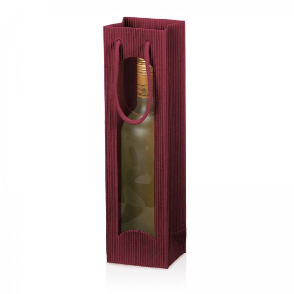 Tragetasche Geschenktüte für 1 Flasche 100x85x360 mm offene Welle Fenster Bordeaux