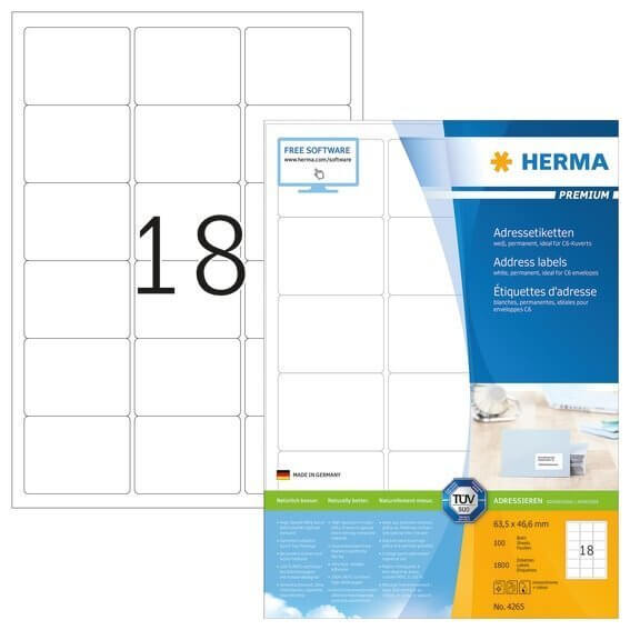 HERMA 4265 Adressetiketten Premium A4 635x466 mm weiß Papier matt 1800 Stück