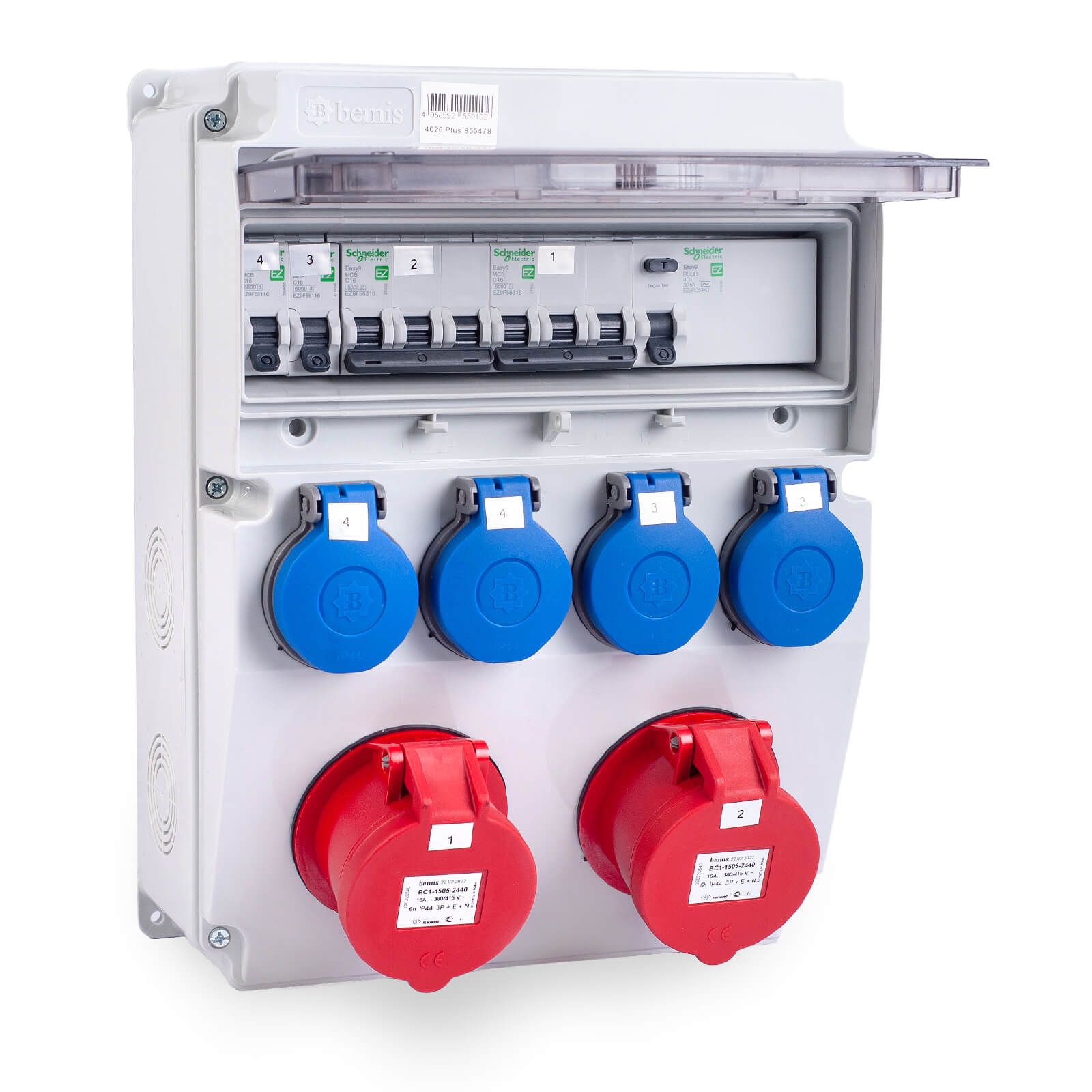 Distribuitor De Curent Trifazic MIXO CEE Maxim 11kW Intrare 5 Poli 16A 400v Iesire 5 Poli 16a 400v Si 3 Prize Schuko 230v Ip44 145390