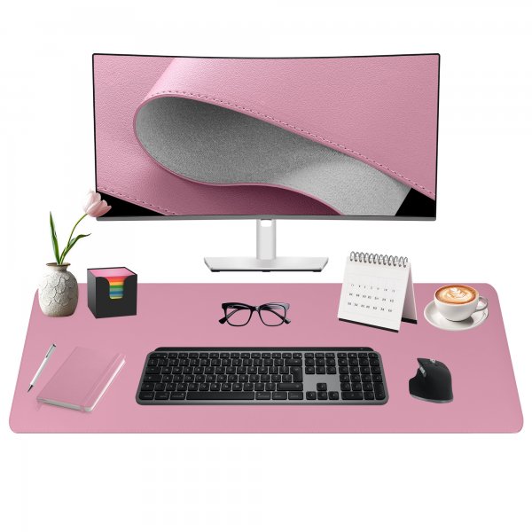 Schreibtischunterlage Mauspad 90x43cm Kunstleder Randnähte rutschfest Rosa