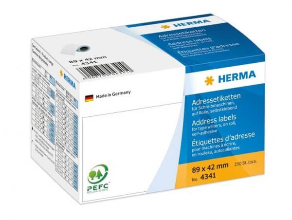 HERMA 4341 Adressetiketten für Schreibmaschinen auf Rollen 89x42 mm weiß Papier matt 250 Stück