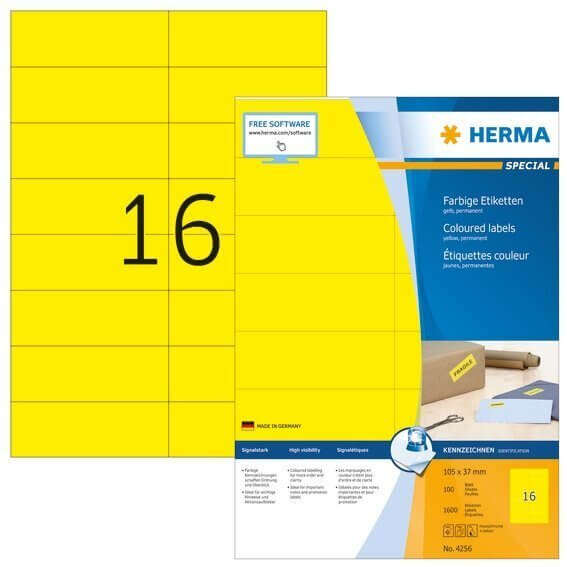 HERMA 4256 Farbige Etiketten A4 105x37 mm gelb Papier matt 1600 Stück