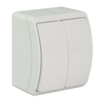 Schalter 2-Fach Doppelschalter Feuchtraum Aufputz IP44 10A 250V Weiß Schalter 2-Fach Doppelschalter Feuchtraum Aufputz IP44 10A 250V Weiß