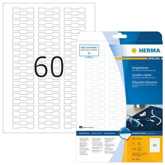 HERMA 5116 Ringetiketten A4 49x10 mm weiß Papier matt blickdicht 1500 Stück