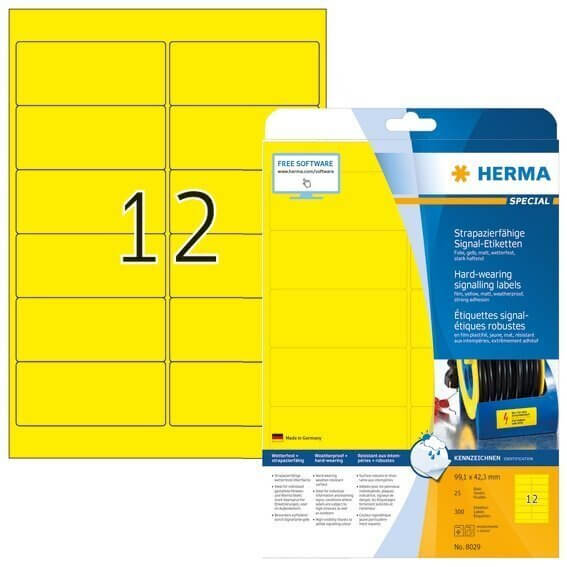 HERMA 8029 Signal-Etiketten strapazierfähig A4 991x423 mm gelb stark haftend Folie matt wetterfest 3