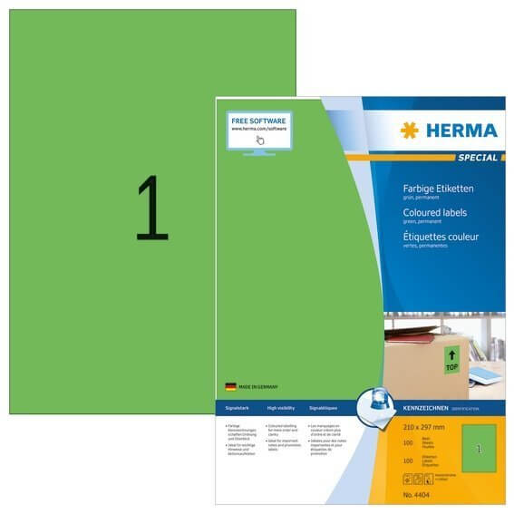 HERMA 4404 Farbige Etiketten A4 210x297 mm grün Papier matt 100 Stück