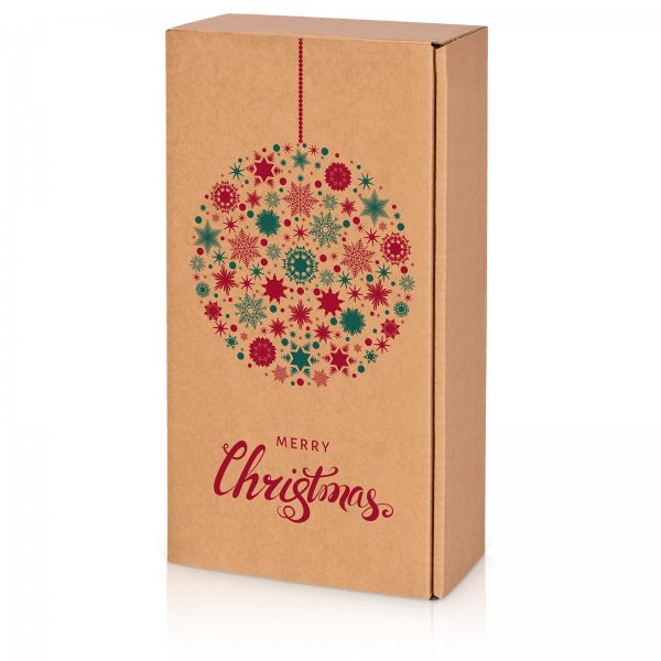 Präsentkarton für 2 Flaschen 360x180x90 mm Kraftpapier Weihnachten Natur Rot Grün