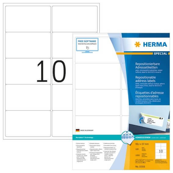 HERMA 10316 Repositionierbare Adressetiketten A4 991x57 mm weiß Movables Papier matt 1000 Stück