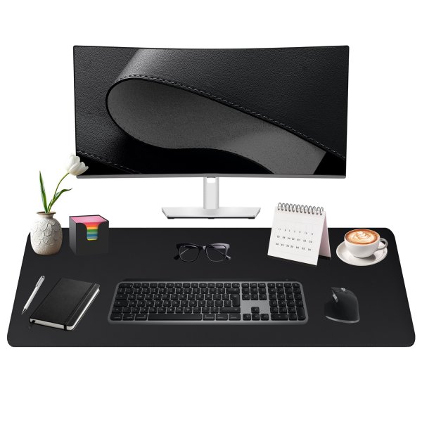 Schreibtischunterlage Mauspad 90x43cm Kunstleder Randnähte rutschfest Schwarz