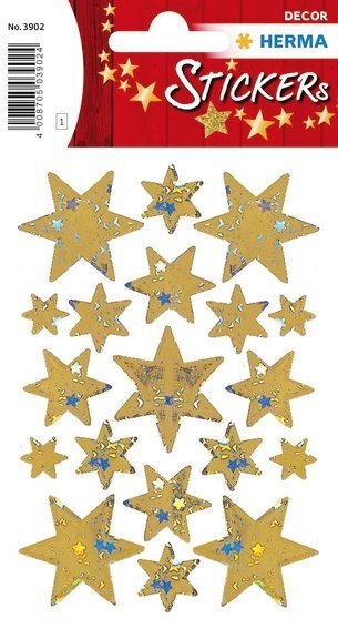 HERMA 3902 10x Sticker DECOR Sterne 6-zackig gold Holographie