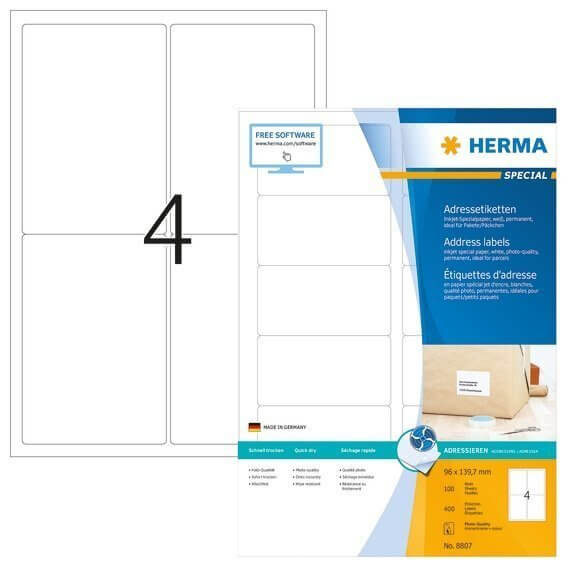 HERMA 8807 Inkjet Adressetiketten A4 96x1397 mm weiß Papier matt 400 Stück
