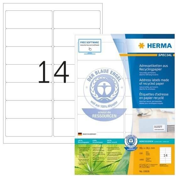 HERMA 10826 Adressetiketten A4 991x381 mm weiß Recyclingpapier matt Blauer Engel 1400 Stück