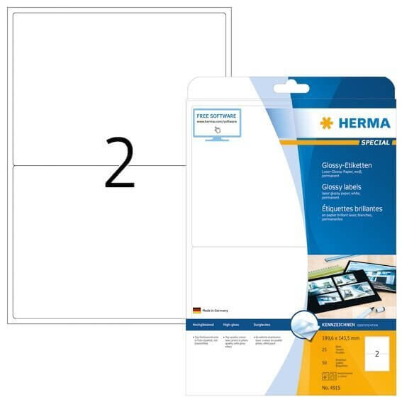 HERMA 4915 Etiketten A4 1996x1435 mm weiß Papier glänzend 50 Stück