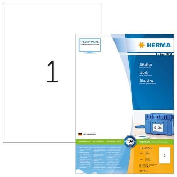 HERMA 4631 Etiketten Premium A4 210x297 mm weiß Papier matt 200 Stück