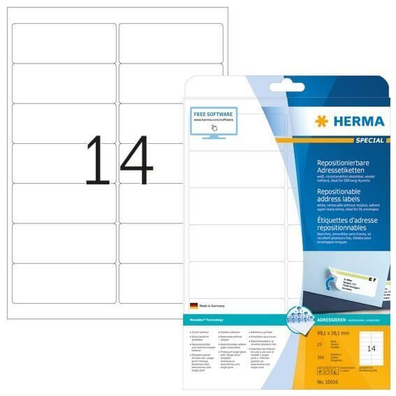 HERMA 10016 Repositionierbare Adressetiketten A4 991x381 mm weiß Movables Papier matt 350 Stück