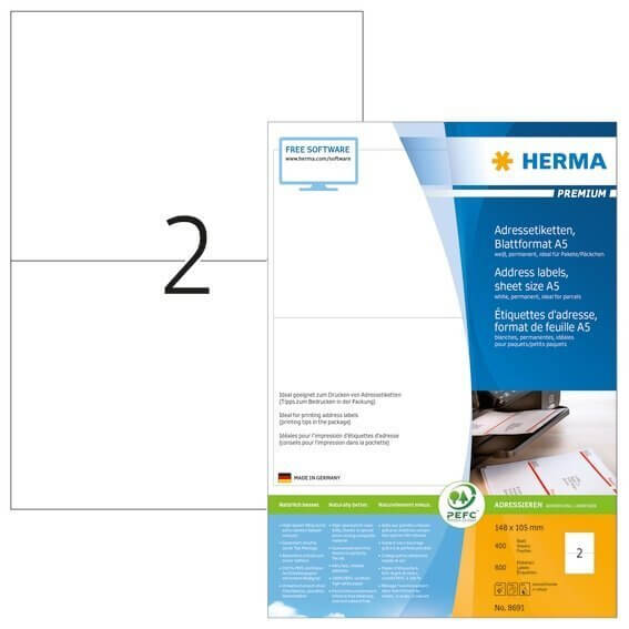 HERMA 8691 Adressetiketten Premium Blattformat A5 105x148 mm weiß Papier matt 800 Stück