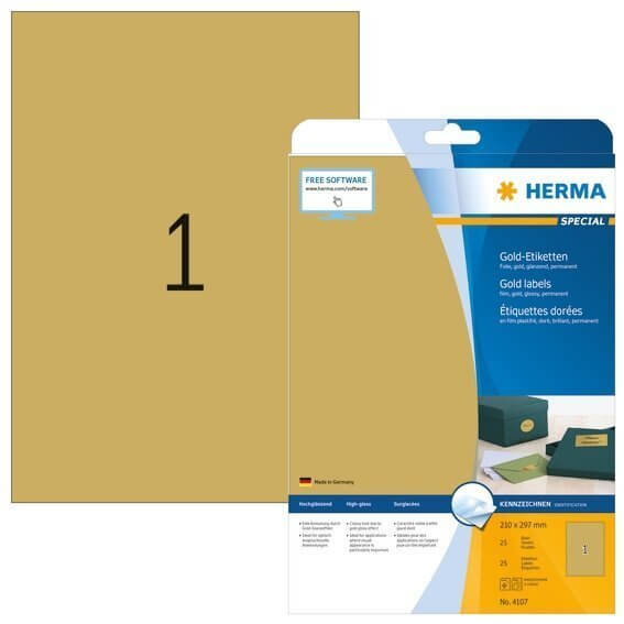 HERMA 4107 Etiketten A4 210x297 mm gold Folie glänzend 25 Stück