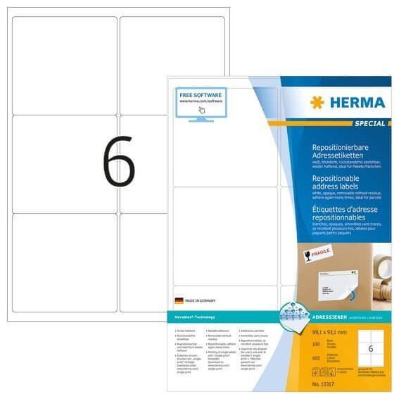 HERMA 10317 Repositionierbare Adressetiketten A4 991x931 mm weiß Movables Papier matt blickdicht 600