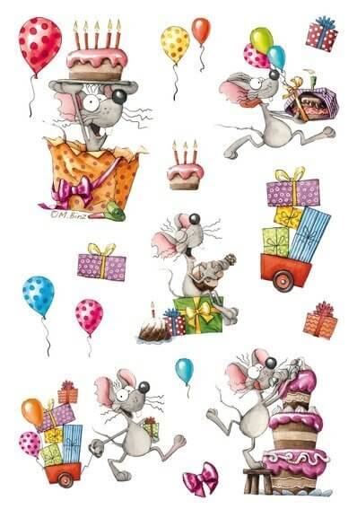HERMA 3713 10x Sticker MAGIC Happy Birthday Maus Glitterfolie