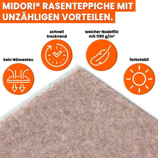 Rasenteppich Kunstrasen Beige Drainage-Noppen Outdoor Balkon