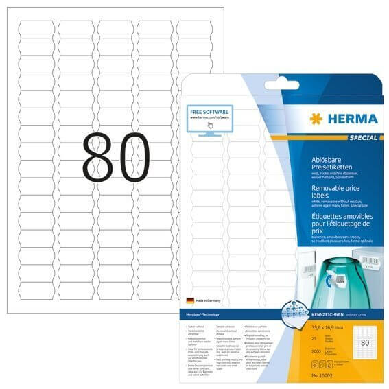 HERMA 10002 Preisetiketten A4 356x169 mm weiß Movables/ablösbar Papier matt 2000 Stück