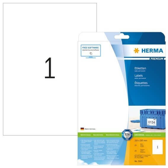 HERMA 5065 Etiketten Premium A4 210x297 mm weiß Papier matt 25 Stück