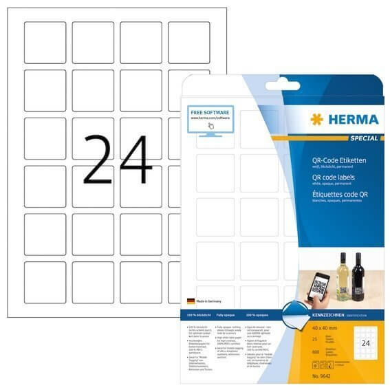 HERMA 9642 QR-Code Etiketten A4 40x40 mm quadratisch weiß Papier matt blickdicht 600 Stück