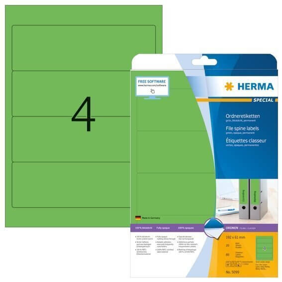HERMA 5099 Ordneretiketten A4 192x61 mm grün Papier matt blickdicht 80 Stück