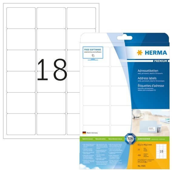 HERMA 4501 Adressetiketten Premium A4 635x466 mm weiß Papier matt 450 Stück