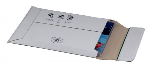 Kartonversandtasche 145 x 190 x 25 mm CD mit Aufreißfaden & Selbstklebeverschluss Weiß