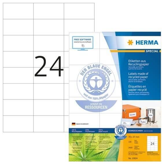 HERMA 10824 Etiketten A4 70x37 mm weiß Recyclingpapier matt Blauer Engel 2400 Stück