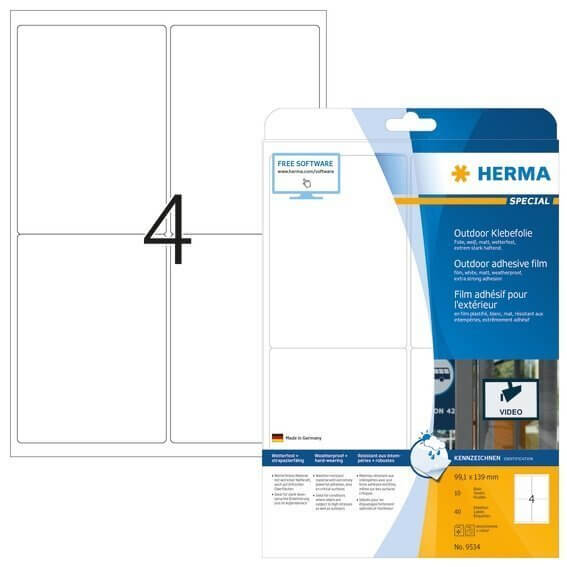 HERMA 9534 Etiketten A4 Outdoor Klebefolie 991x139 mm weiß extrem stark haftend Folie matt wetterfes